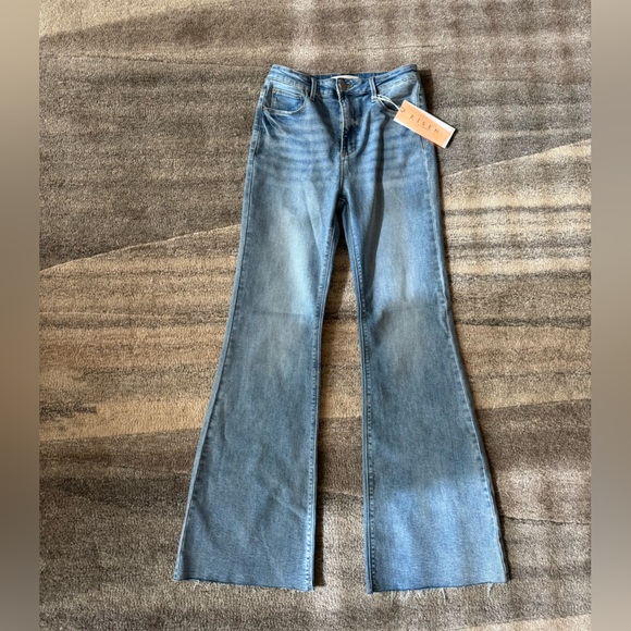 Risen High Rise Flare Jeans Raw Frayed Hem New - Picture 3 of 6